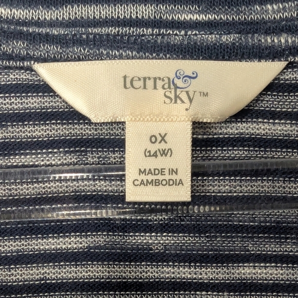 Terra & Sky Size 14W Pomplum Blue Striped Blouse - Picture 7 of 11